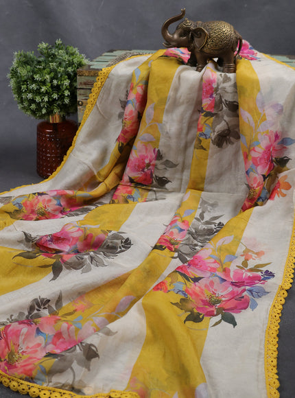 Cream - Mustard Yellow Mul Chanderi Unstitched Suit