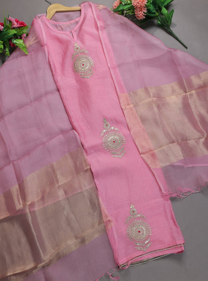 Peach Pink Mul Chanderi Semi Stitched Suit