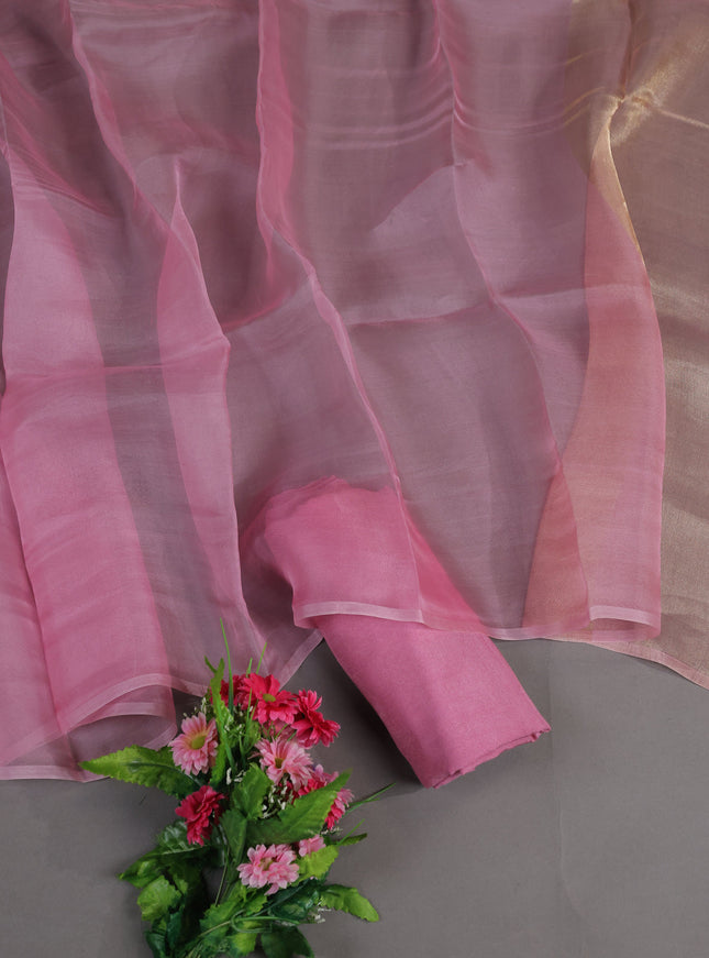 Peach Pink Mul Chanderi Semi Stitched Suit