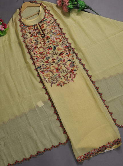 Pale Yellow Mul Chanderi Semi Stitched Suit