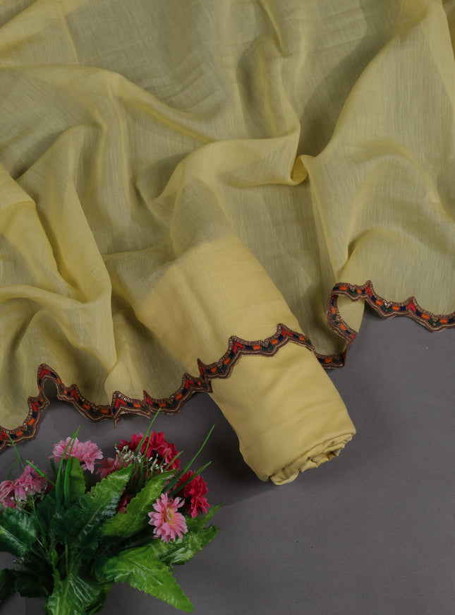 Pale Yellow Mul Chanderi Semi Stitched Suit