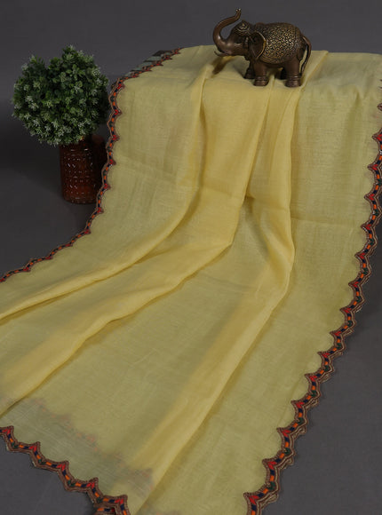 Pale Yellow Mul Chanderi Semi Stitched Suit