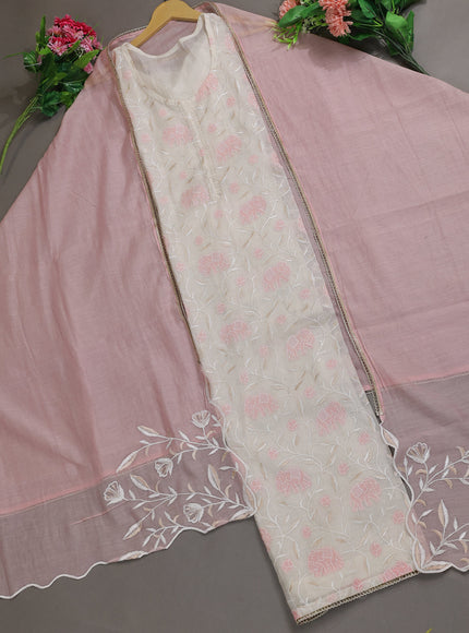 Off White -Peach Mul Chanderi Semi Stitched Suit