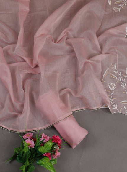 Off White -Peach Mul Chanderi Semi Stitched Suit