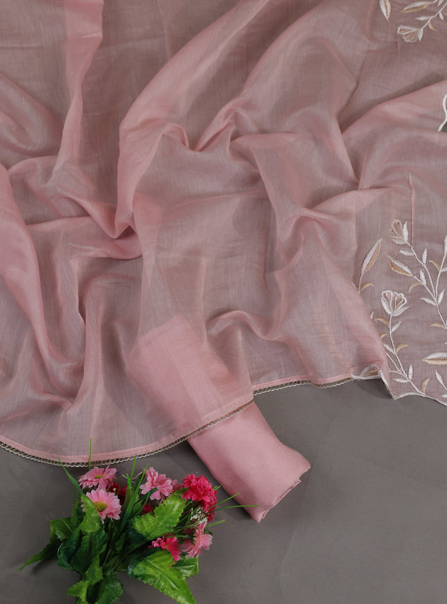 Off White -Peach Mul Chanderi Semi Stitched Suit