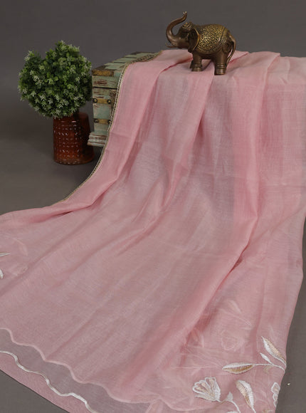 Off White -Peach Mul Chanderi Semi Stitched Suit