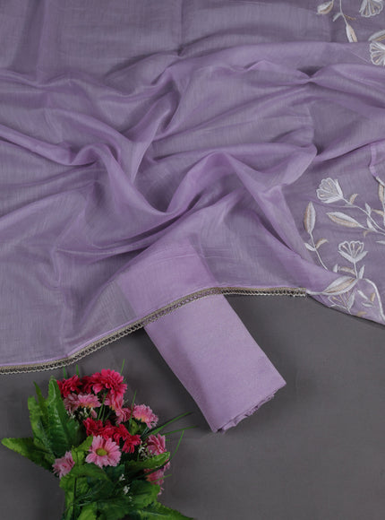 Off White -Lavender Mul Chanderi Semi Stitched Suit