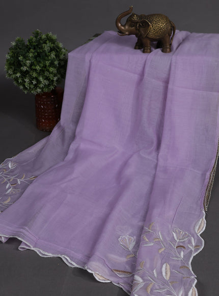 Off White -Lavender Mul Chanderi Semi Stitched Suit