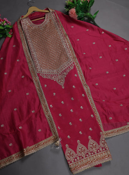 Pink Mul Chanderi Semi Stitched Suit