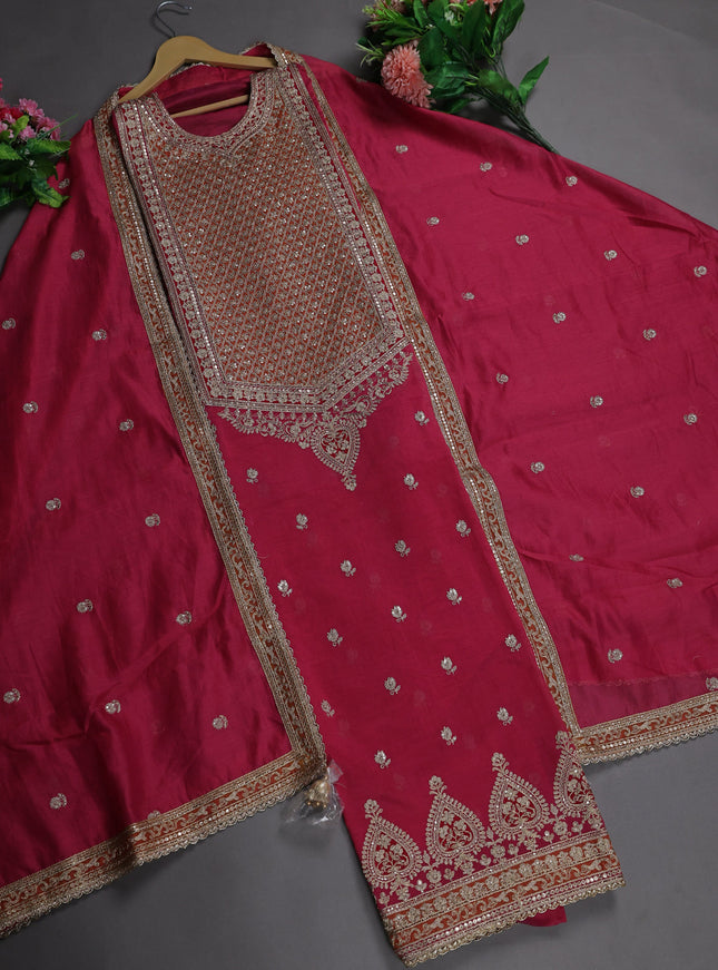 Pink Mul Chanderi Semi Stitched Suit