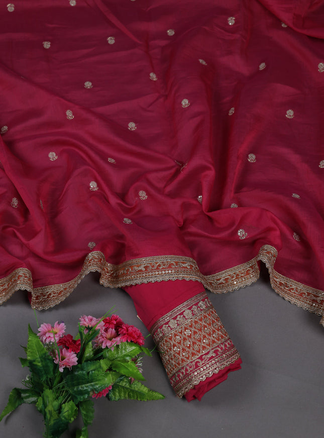 Pink Mul Chanderi Semi Stitched Suit