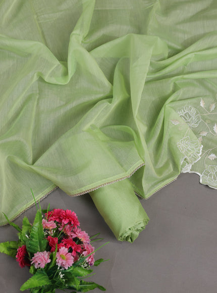 Pista Green Mul Chanderi Semi Stitched Suit