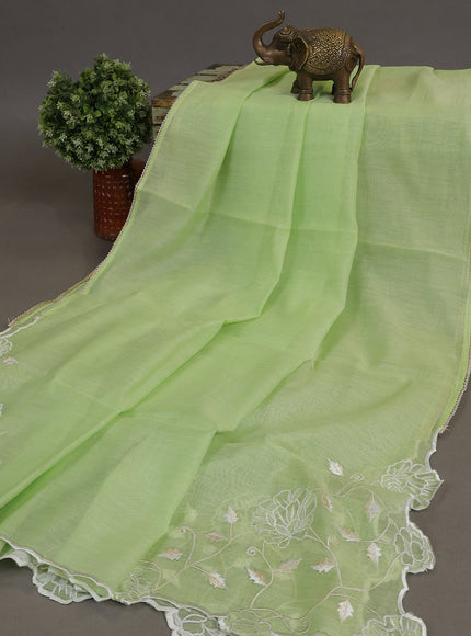Pista Green Mul Chanderi Semi Stitched Suit
