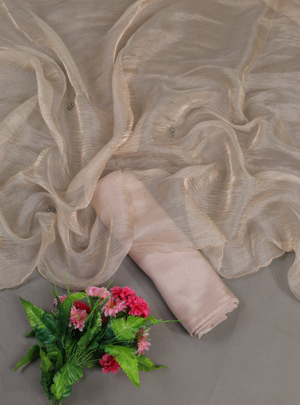 Beige Mul Chanderi Semi Stitched Suit