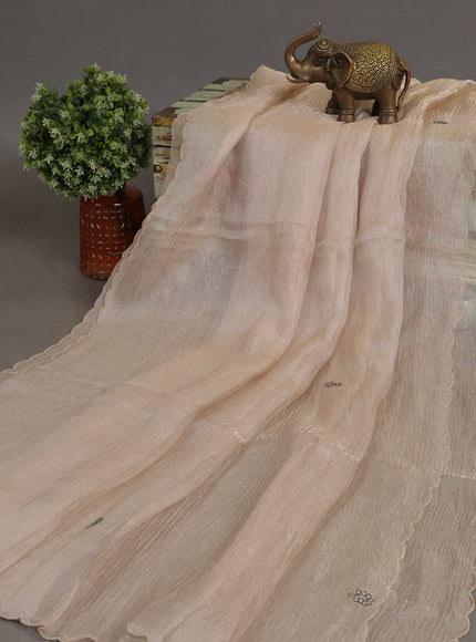 Beige Mul Chanderi Semi Stitched Suit