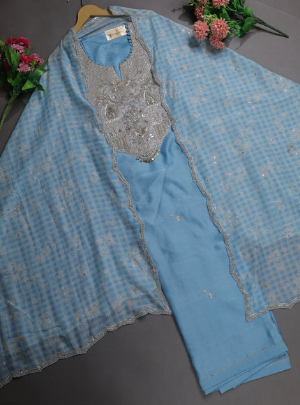 Blue Mul Chanderi Semi Stitched Suit