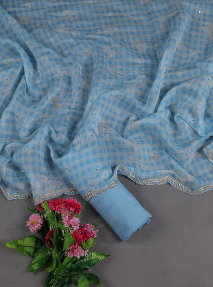Blue Mul Chanderi Semi Stitched Suit