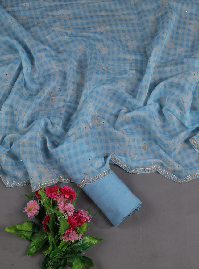 Blue Mul Chanderi Semi Stitched Suit