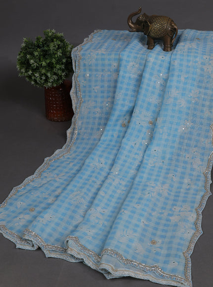 Blue Mul Chanderi Semi Stitched Suit