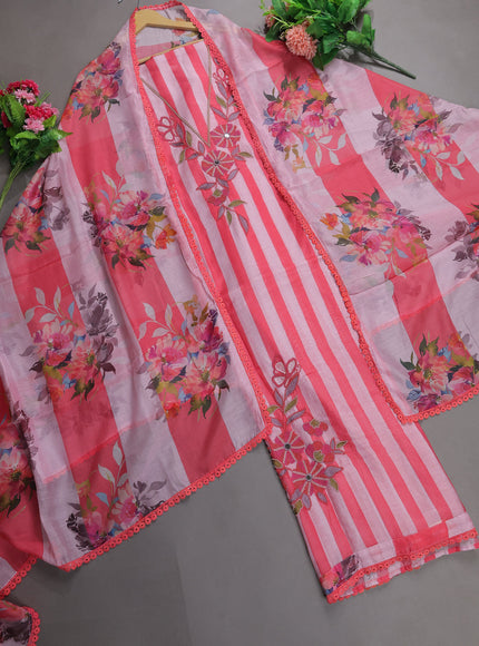 Baby Pink - Dark Peach Mul Chanderi Unstitched Suit