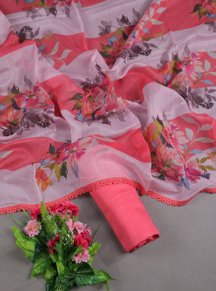 Baby Pink - Dark Peach Mul Chanderi Unstitched Suit