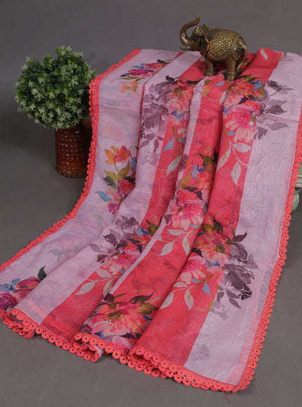Baby Pink - Dark Peach Mul Chanderi Unstitched Suit