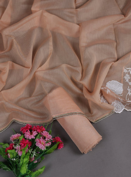 Cream - Pale Orange Mul Chanderi Unstitched Suit