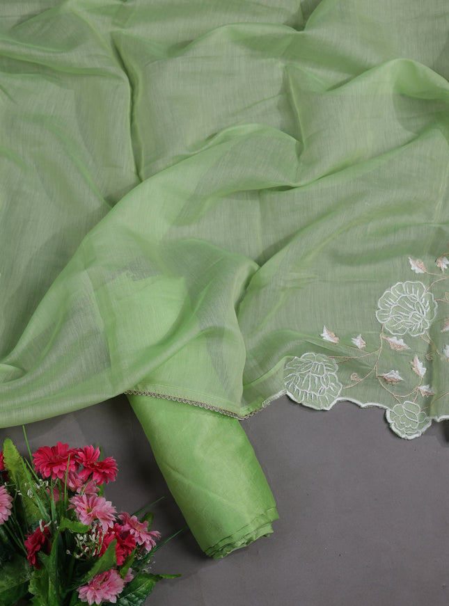 Pista Green Mul Chanderi Semi Stitched Suit