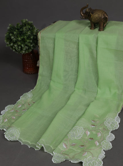 Pista Green Mul Chanderi Semi Stitched Suit