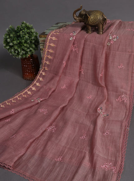 Pastel Peach Mul Chanderi Semi Stitched Suit