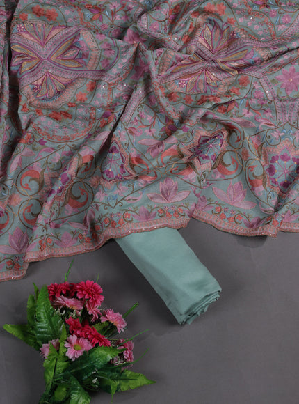 Teal Mul Chanderi Semi Stitched Suit