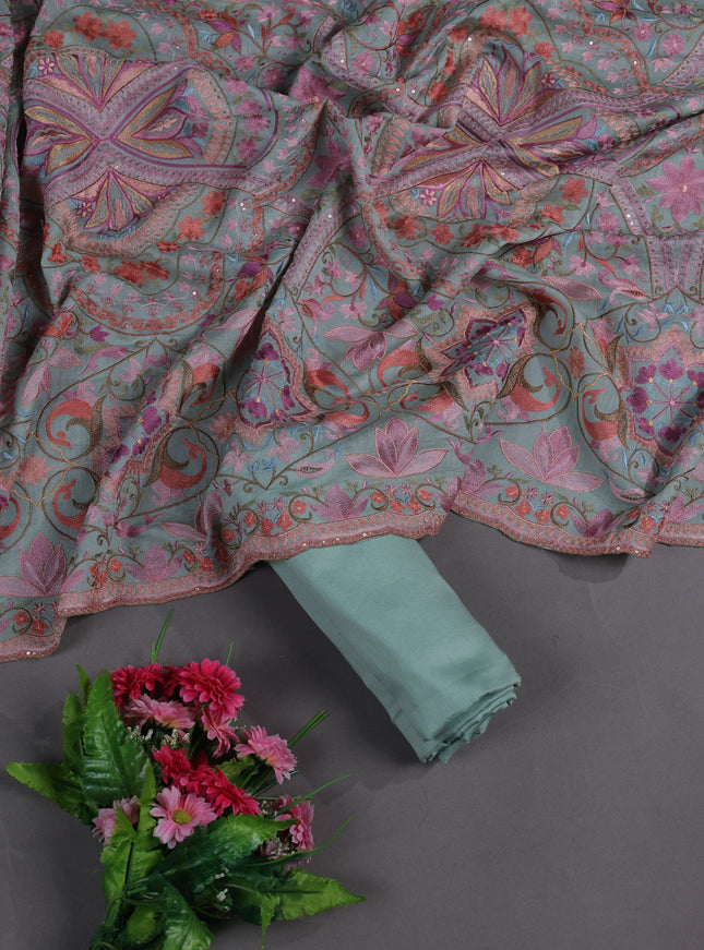 Teal Mul Chanderi Semi Stitched Suit