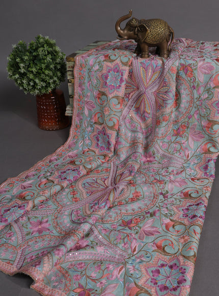 Teal Mul Chanderi Semi Stitched Suit