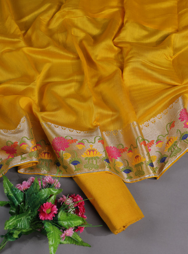 Mango Yellow Mul Chanderi Stitched Suit