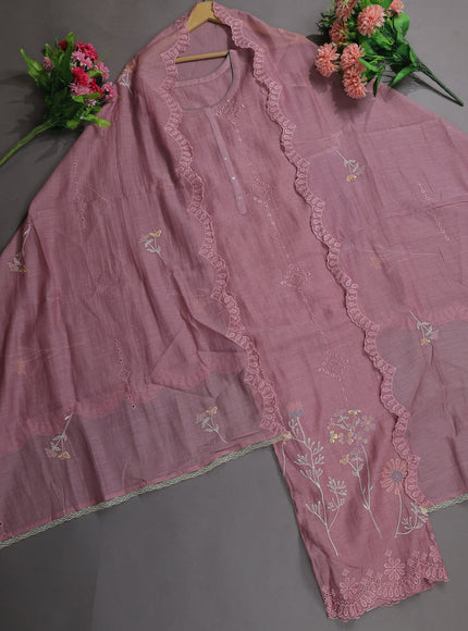 Pastel Pink Mul Chanderi Semi Stitched Suit