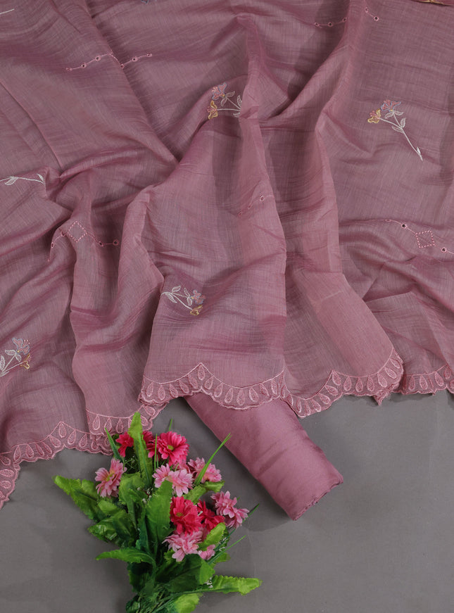Pastel Pink Mul Chanderi Semi Stitched Suit