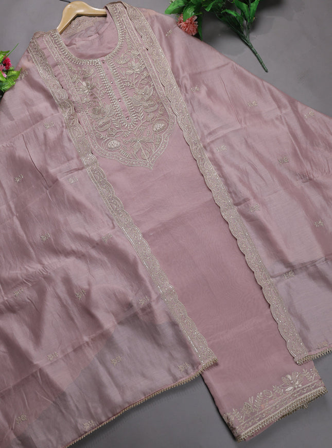 Pastel Pink Mul Chanderi Semi Stitched Suit