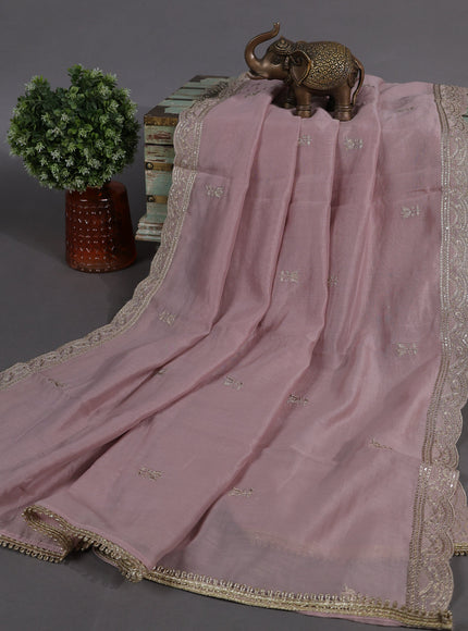 Pastel Pink Mul Chanderi Semi Stitched Suit