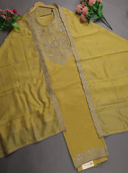 Lime Yellow Mul Chanderi Semi Stitched Suit