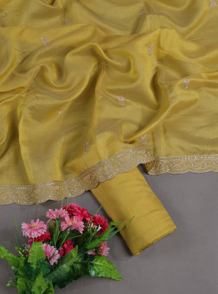 Lime Yellow Mul Chanderi Semi Stitched Suit