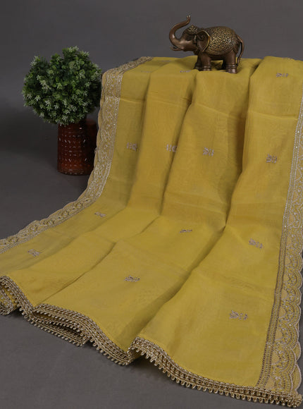 Lime Yellow Mul Chanderi Semi Stitched Suit