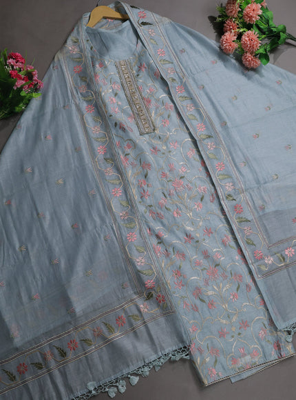 Pastel Blue Mul Chanderi Semi Stitched Suit