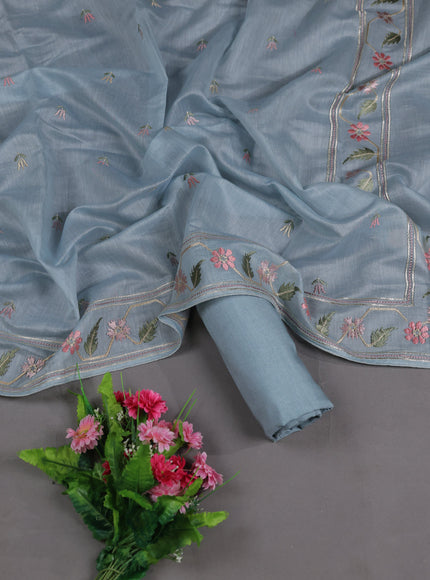 Pastel Blue Mul Chanderi Semi Stitched Suit