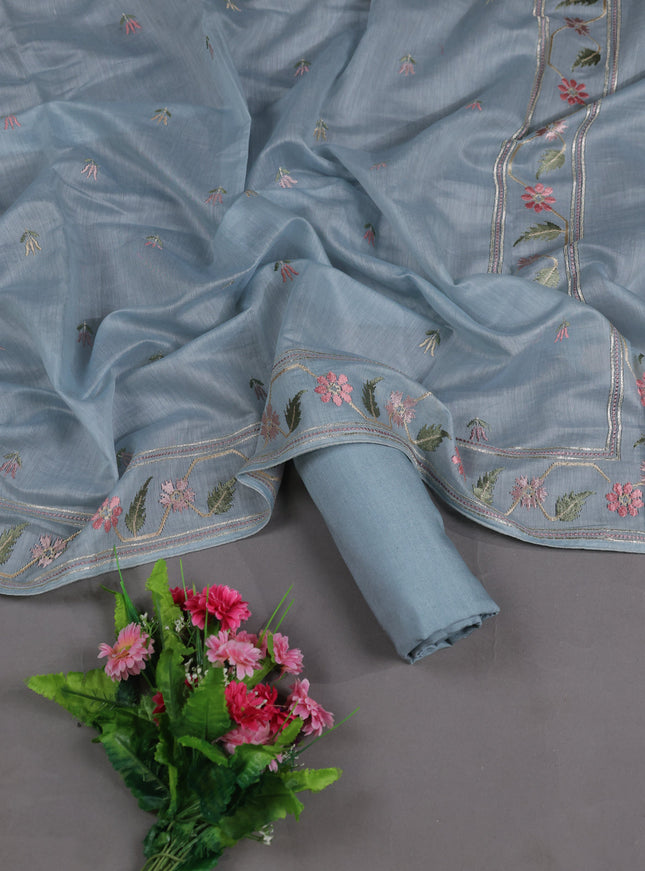 Pastel Blue Mul Chanderi Semi Stitched Suit