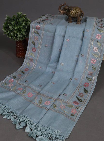 Pastel Blue Mul Chanderi Semi Stitched Suit