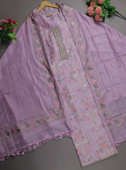 Lavender Mul Chanderi Semi Stitched Suit