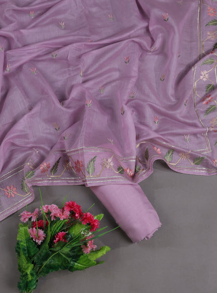 Lavender Mul Chanderi Semi Stitched Suit