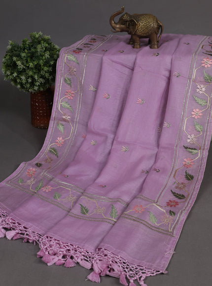 Lavender Mul Chanderi Semi Stitched Suit