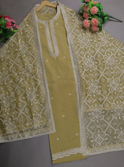 Elaichi Green Mul Chanderi Semi Stitched Suit