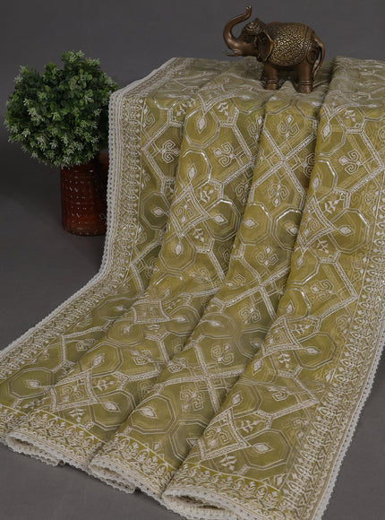 Elaichi Green Mul Chanderi Semi Stitched Suit